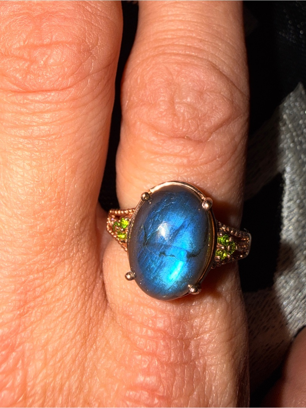 18k Rose Gold Malagasy Labradorite Ring Sz8